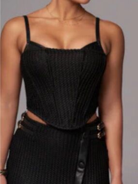 JLUXLABEL Black Faux Leather Corset Top with Adjustable Straps